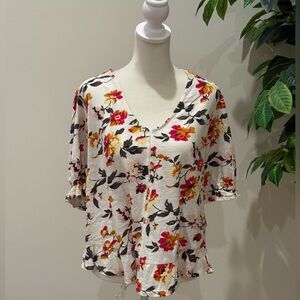 Lucky Brand Floral V-Neck Blouse